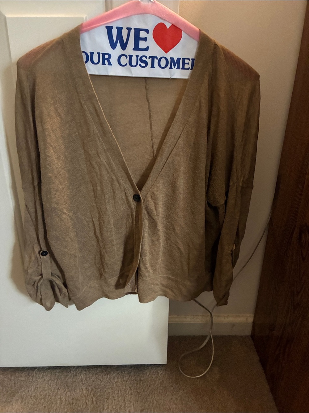 LOFT Brown V-Neck Single-Button Lightweight Cardigan